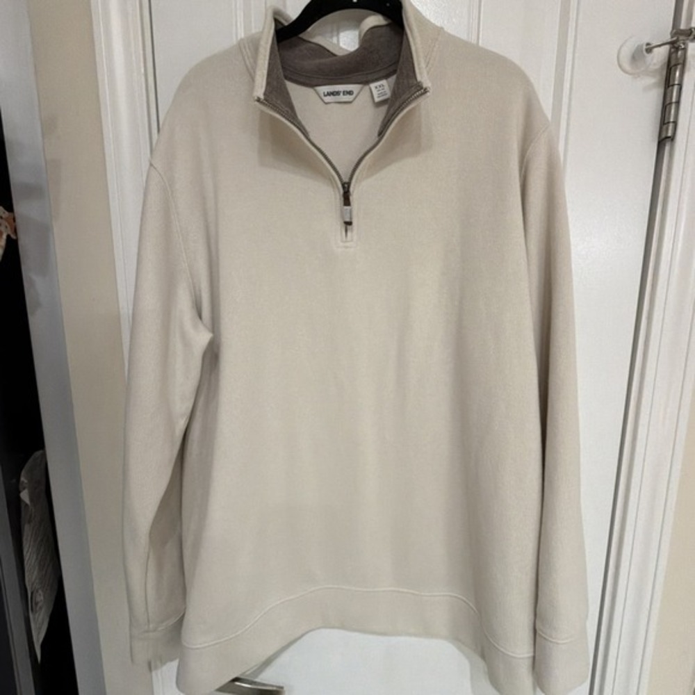Classic Lands End Cotton Ivory Sweater XXL 1/4 Zip Pullover‎ 50 - 52 3893